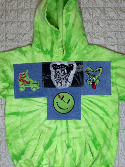 DENIM PATCHWORK HOODIE-SMALL