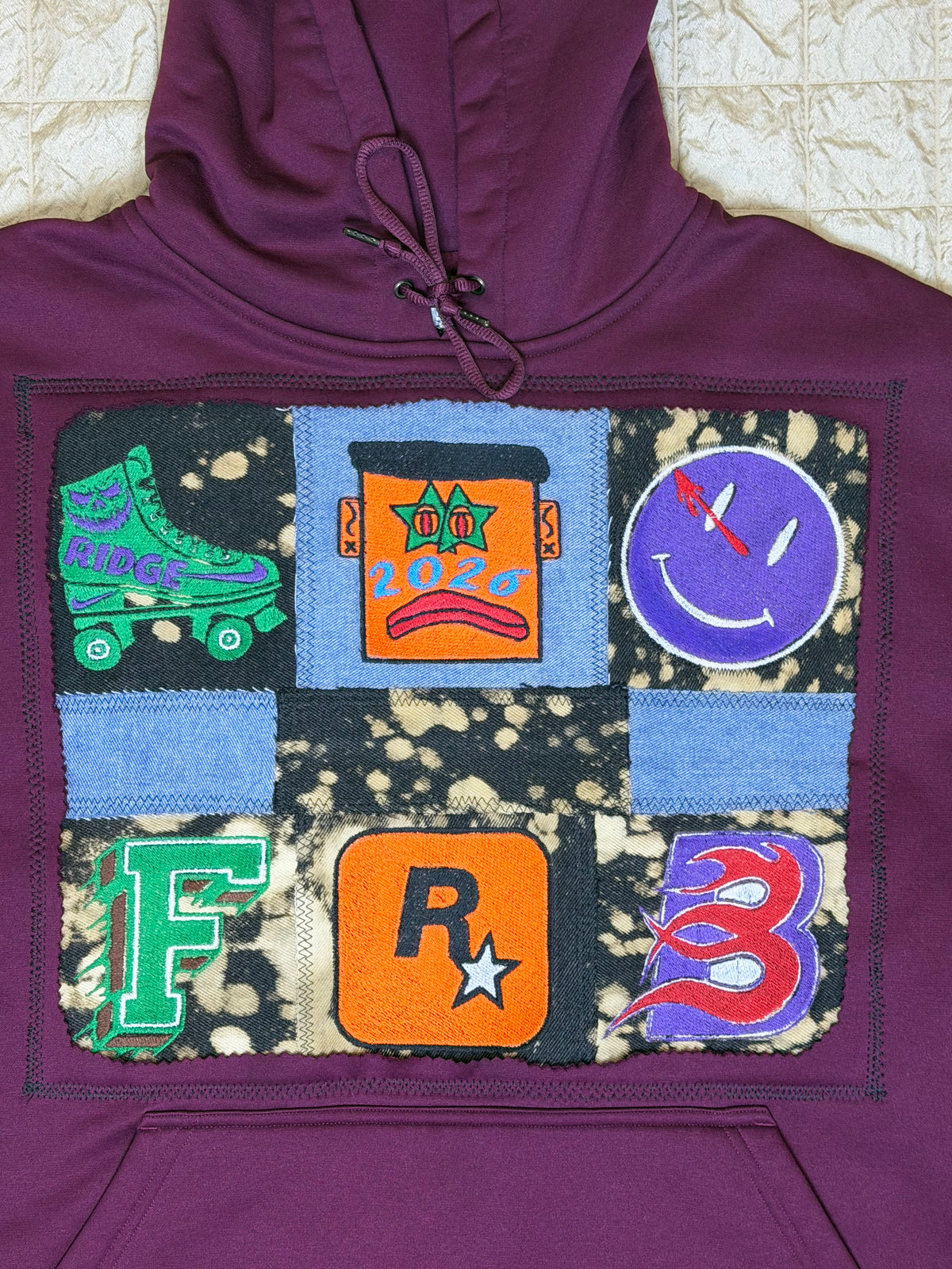 DENIM PATCHWORK HOODIE-LARGE