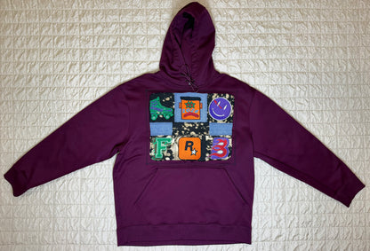 DENIM PATCHWORK HOODIE-LARGE